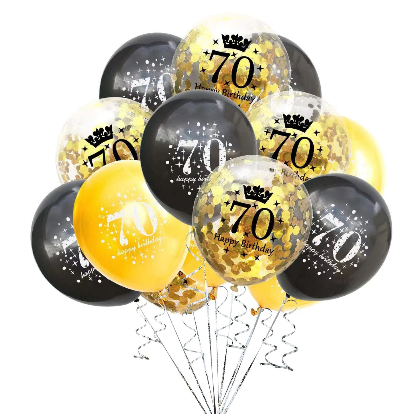 Shuntai 70Th Birthday Balloons Black And Gold 70Th Birthday Decorations For Men Women Latex Confetti Printed Number Balloon 70 Y