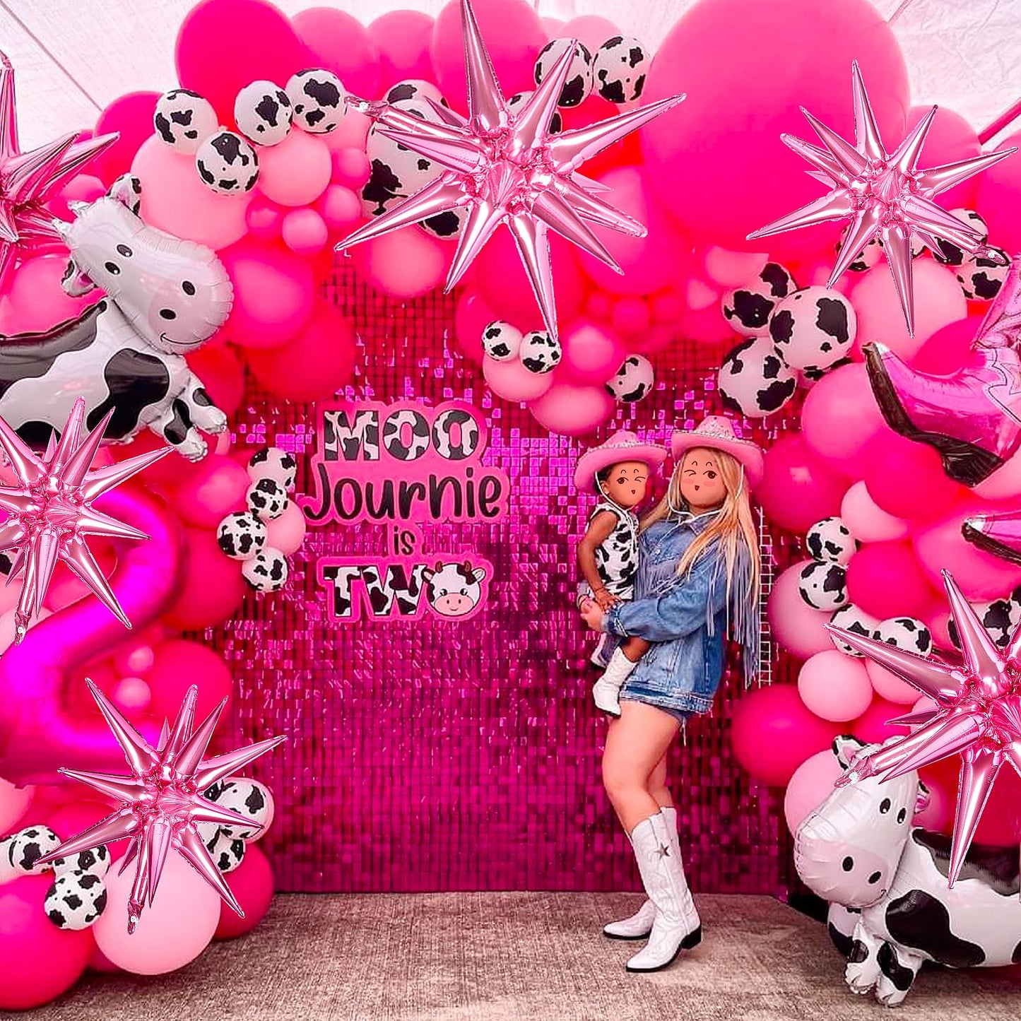 Partywoo Pink Star Balloons, 2 Pcs 42 Inch Large 14-Pointed Starburst Balloons, One-Piece Star Explosion Balloons With Ribbon, Point Star Foil Balloons, Mylar Balloons For Birthday Party Decorations