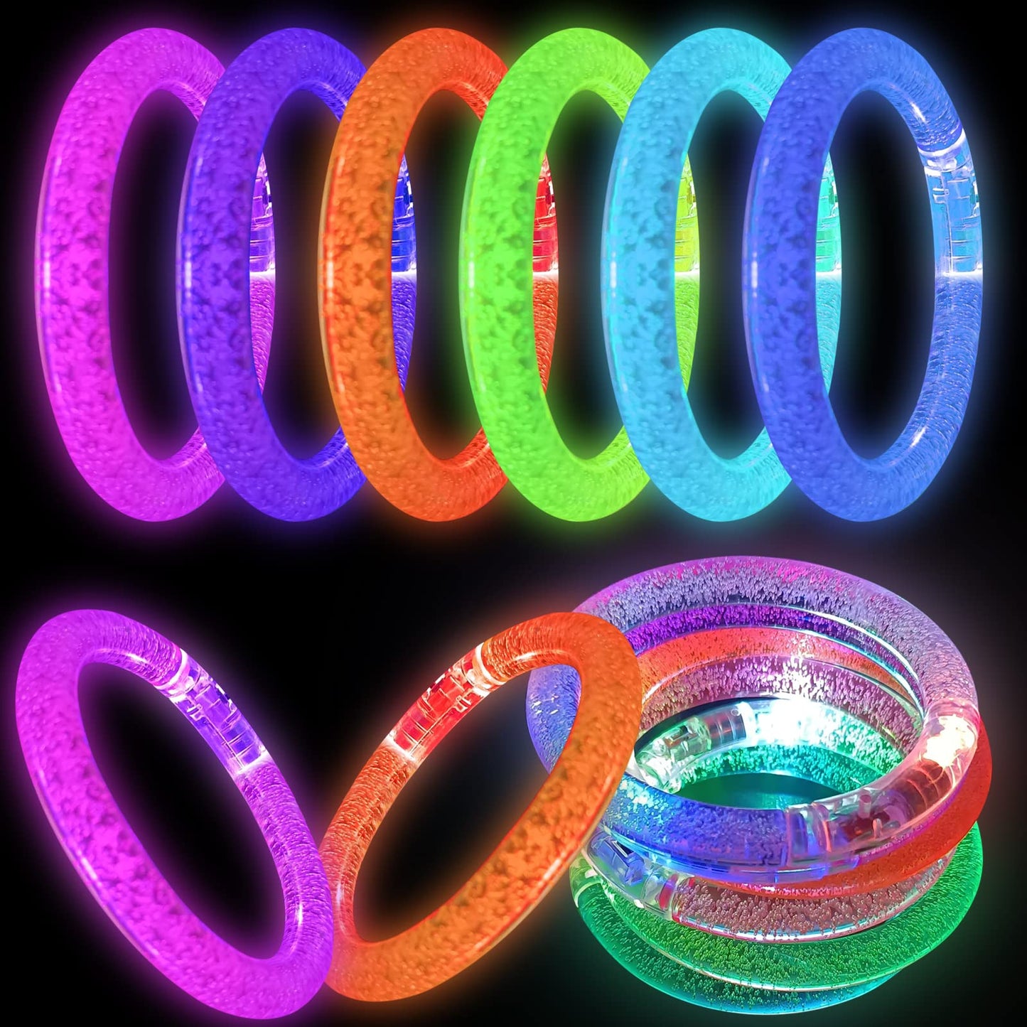 BATWEET 30 Pcs Glow In The Dark Bracelets, 6 Colors LED Bracelets Bulk Party Supplies for Kids and Adults, Glow Neon Party Favor