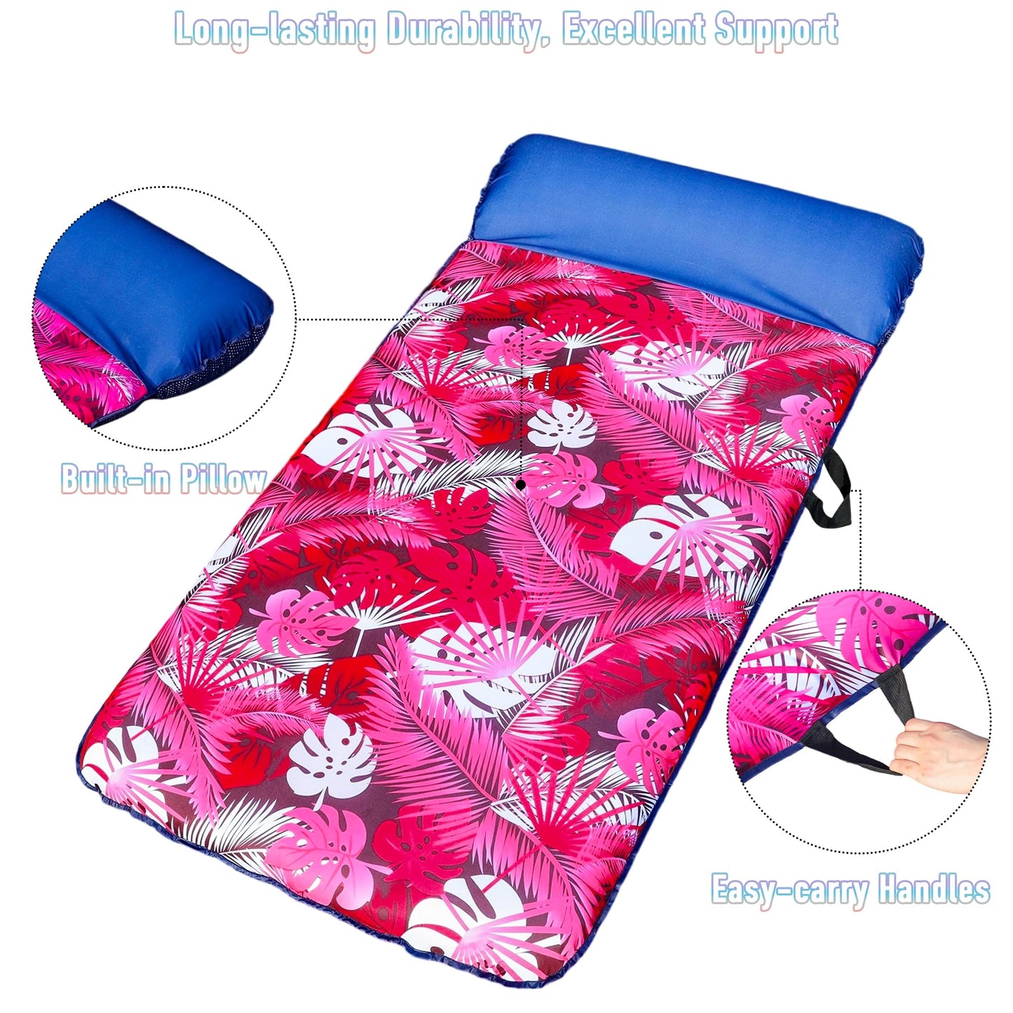Finduwill Oversized Pool Lounger Floats Adults - 72'' X37'' Xl Fabric Covered Pool Float With Headrest, Ultra-Comfort Pool Float