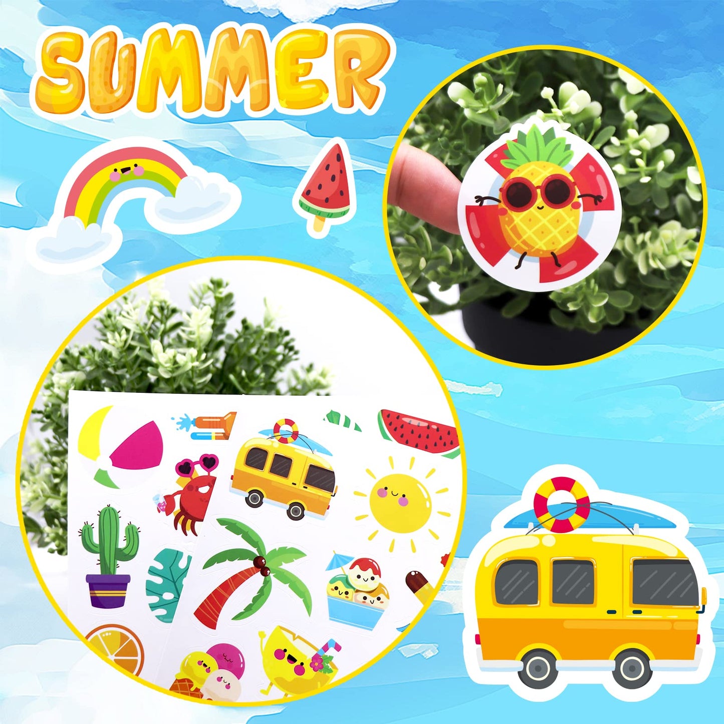 Summer Pool Beach Adhesive Stickers Luau Hawaii Sun Stickers 700 Count Forbirthday Invitations Envelopes Decorations Party Goodie Gifts Bags Decor School Game Class Rewards