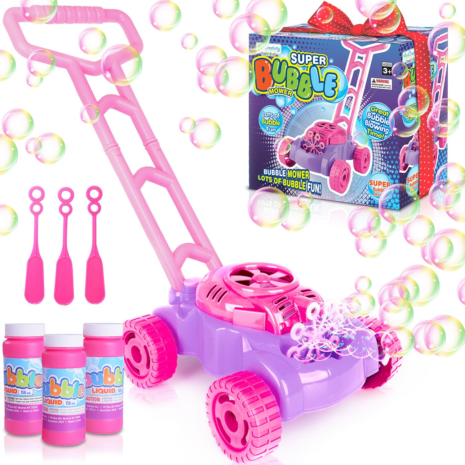 Artcreativity Bubble Lawn Mower For Toddlers 1-3, Kids Bubble Blower Machine For 1-Year-Old Girl Gifts, Push Gardening Toys For Kids Age 1 2 3+ Easter Basket Stuffer Birthday Gifts For Preschool Girls