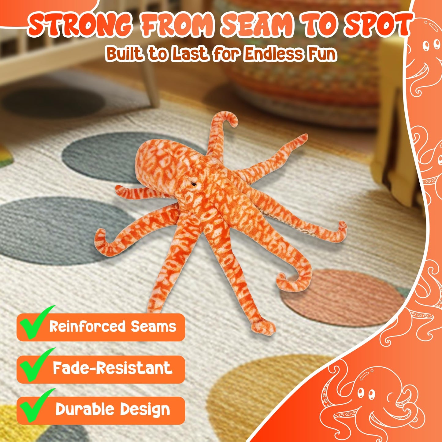 Forest & Twelfth 12'' Stuffed Octopus Plush, Majestic Animal Collection Stuffed Animal, Premium Materials, Best Gift For Kids Ag