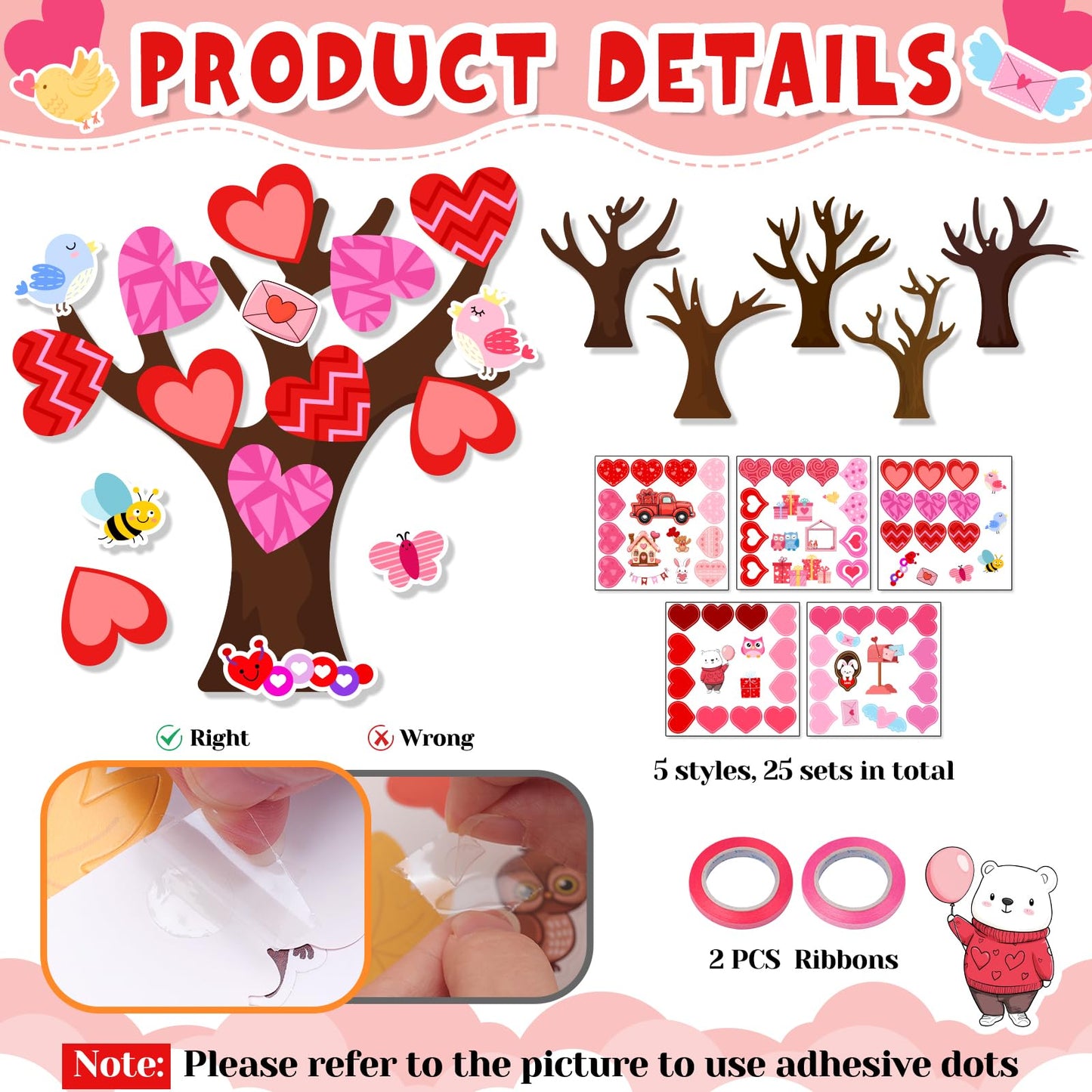 25 Pack Valentines Love Heart Tree Craft for Kids Make A Heart Tree Hanging Ornament Heart-Shaped Craft Kit for Project Classroo