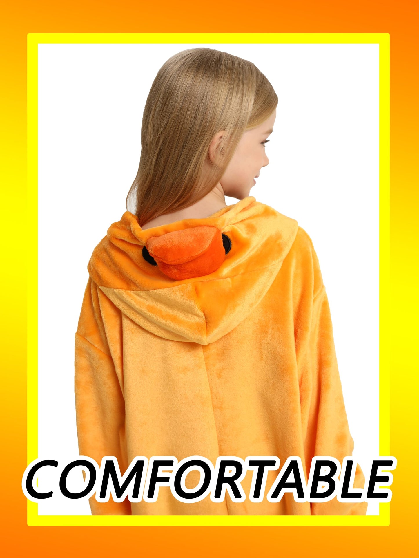 LONULAIN Unisex Kids Animal Oneise Pajamas, Boys Girls Flannel Hooded Halloween Cosplay Costume/Homewear/Sleepwear (Duck,7-8 Yea