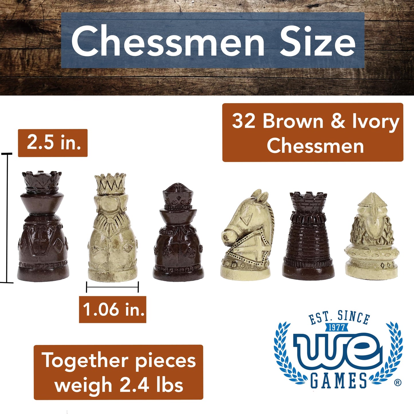 We Games Medieval Themed Chess Set - Wooden Chess Board With Intricate Polystone Chess Pieces, Chess Sets For Adults, 15 In.