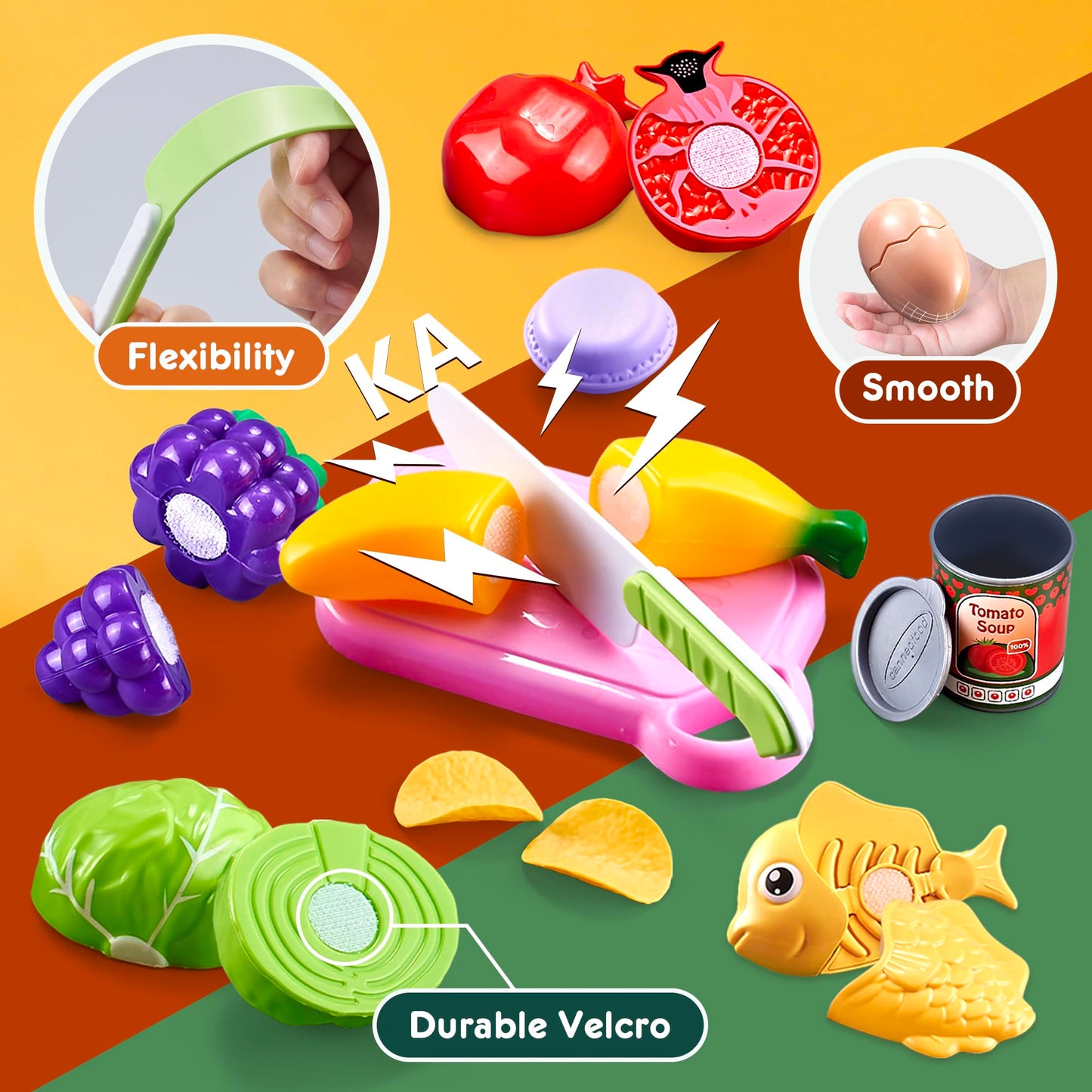 DawnReach Play Food Sets for Kids Kitchen,66PCS Play Kitchen Accessories,Cutting Toy Food Kids Kitchen Accessories with Pizza,Fr