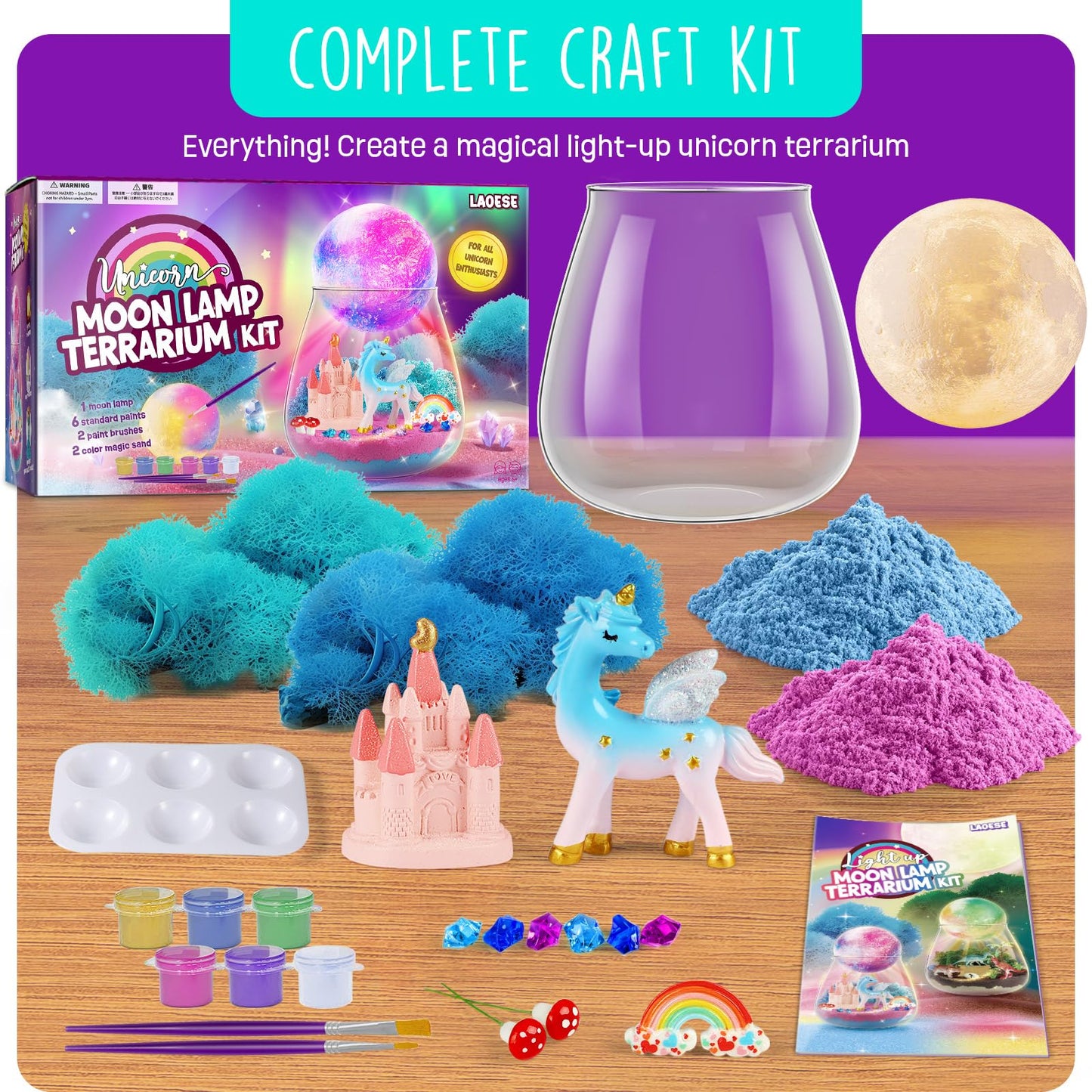 Unicorn Terrarium Gifts For Kids - Light Up Terrarium Crafts Kit With Diy Moon Lamp - Unicorn Toys For Girls - Arts And Crafts B
