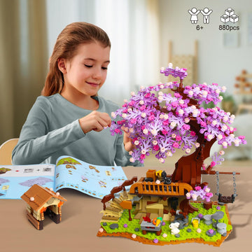 Sitodier Cherry Blossom Tree House Building Toy, 880Pcs Cherry Blossom Bonsai Building Set With Led Light For Girls Aged 6-14, Flowers House Construction Set For Kids 6 7 8 9 10 11 12+