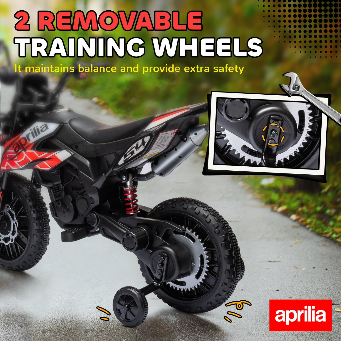Qaba 12V Kids Motorcycle, Aprilia Licenced Electric Motorcycle for Kids with Training Wheels, Spring Suspension, LED Light, USB,