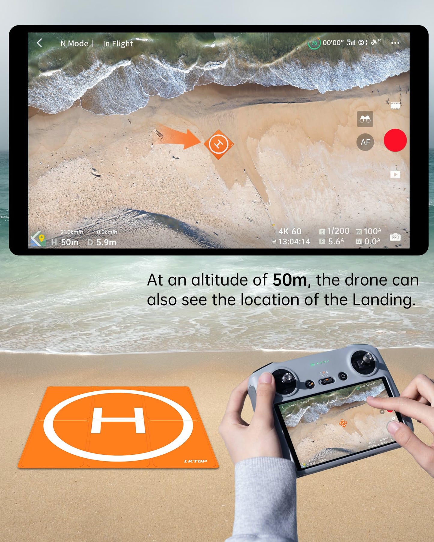Lktop Drone Landing Pad Weighted Foldable For Dji/Specta Drone, Double-Sided Waterproof Helipad Landing Mat, Compatibility: Dji/