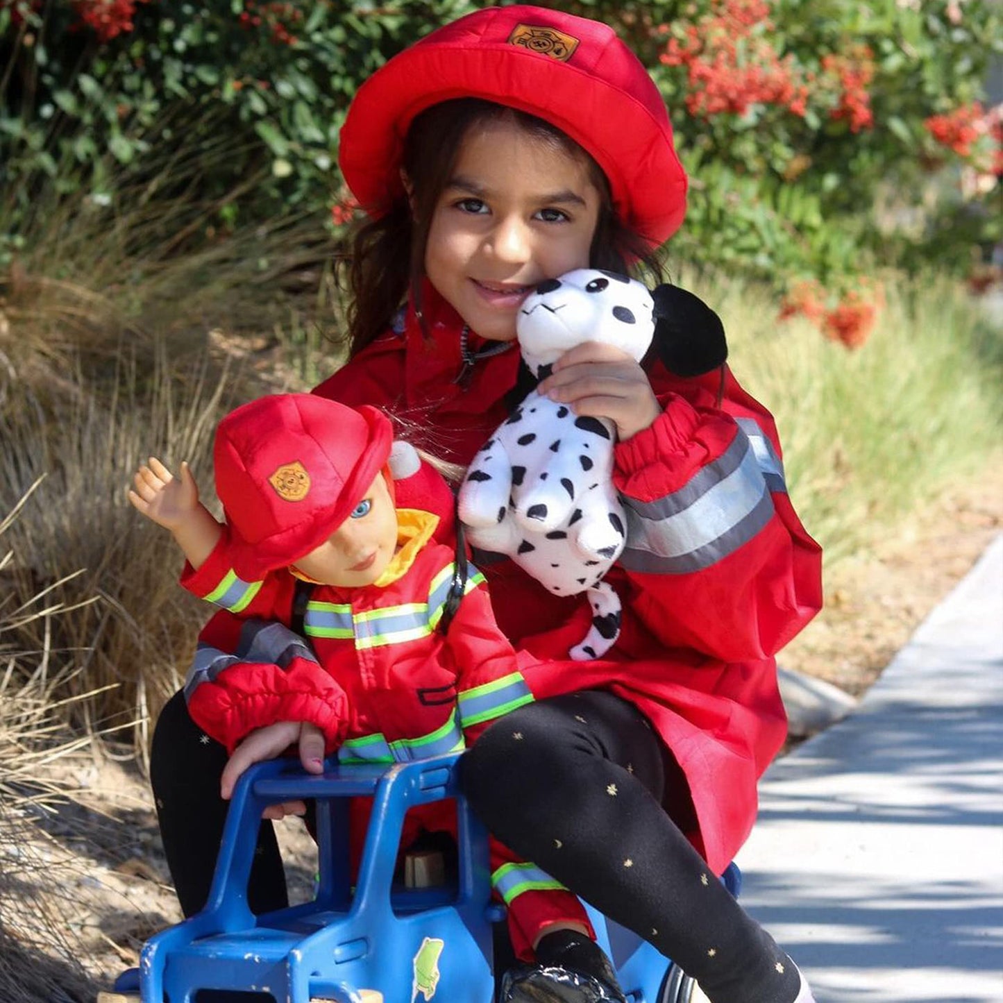 Playtime By Eimmie 18 Inch Doll Clothes - Firefighter Outfit, Matching Hat & Pet Dog Accessories Set - Outfits Fit American, Gen