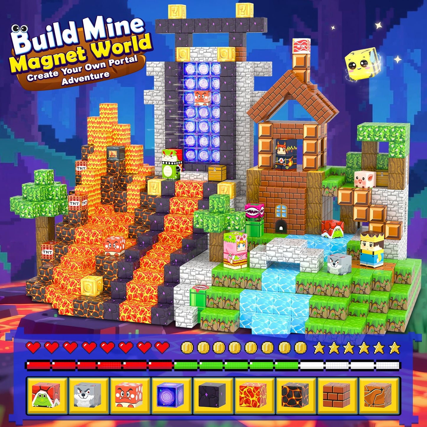 200PCS Magnetic Blocks Toys for Kids Ages 3-5 6-8 8-12 with Magnetic Board Sensory Kids Toys Stacking Blocks  Build Mine Magnet World-3 4 5 6 7 8 9 10 Year Old Boy Girls Birthday Gifts