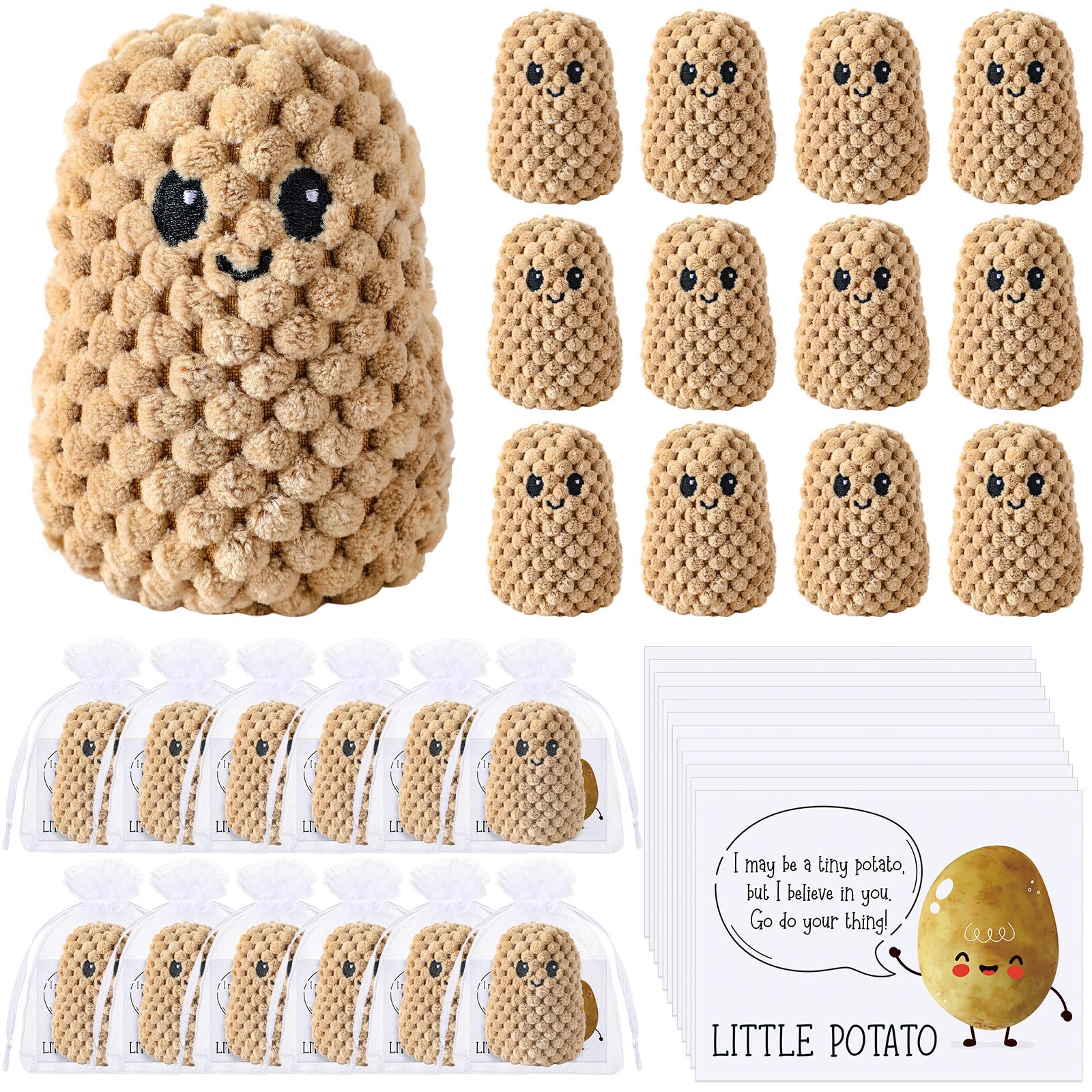 RoundFunny 6 Sets Graduation Gifts Bulk Crochet Potato Inspirational Funny Plush Gifts with Positive Card for Women Men Friend O