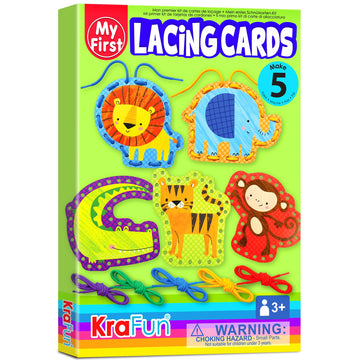 KRAFUN Beginner Preschool Lacing Card Kit for Kids Arts & Crafts, 5 Easy Safari and Animal Lacing Projects, Lacing Cards for Tod