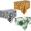 Animal Safari Tablecloth Jungle Animal Theme Tablecover Tiger Zebra Giraffe Print Table Cover Tropical Leaf Tablecloth Party Supplies For Jungle Safari Birthday Baby Showers (Greenery Style, 3 Pcs)