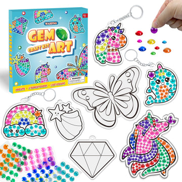 Wahfng Gem Art, Diamond Art Kids Painting Kit -Make Your Own Keychains & Suncatchers - Arts And Crafts For Girls And Boys Ages 6-12 - Best Gift Ideas For Age 4, 5, 6, 7, 8, 9, 10-12, 6-8(Magical)