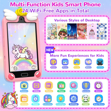 YIFOCO Kids Smart Phone, 4 Touchscreen Dual Camera, 24 No-WiFi APPs & 28 Educational Games, Christmas Birthday Gifts for Girls 3