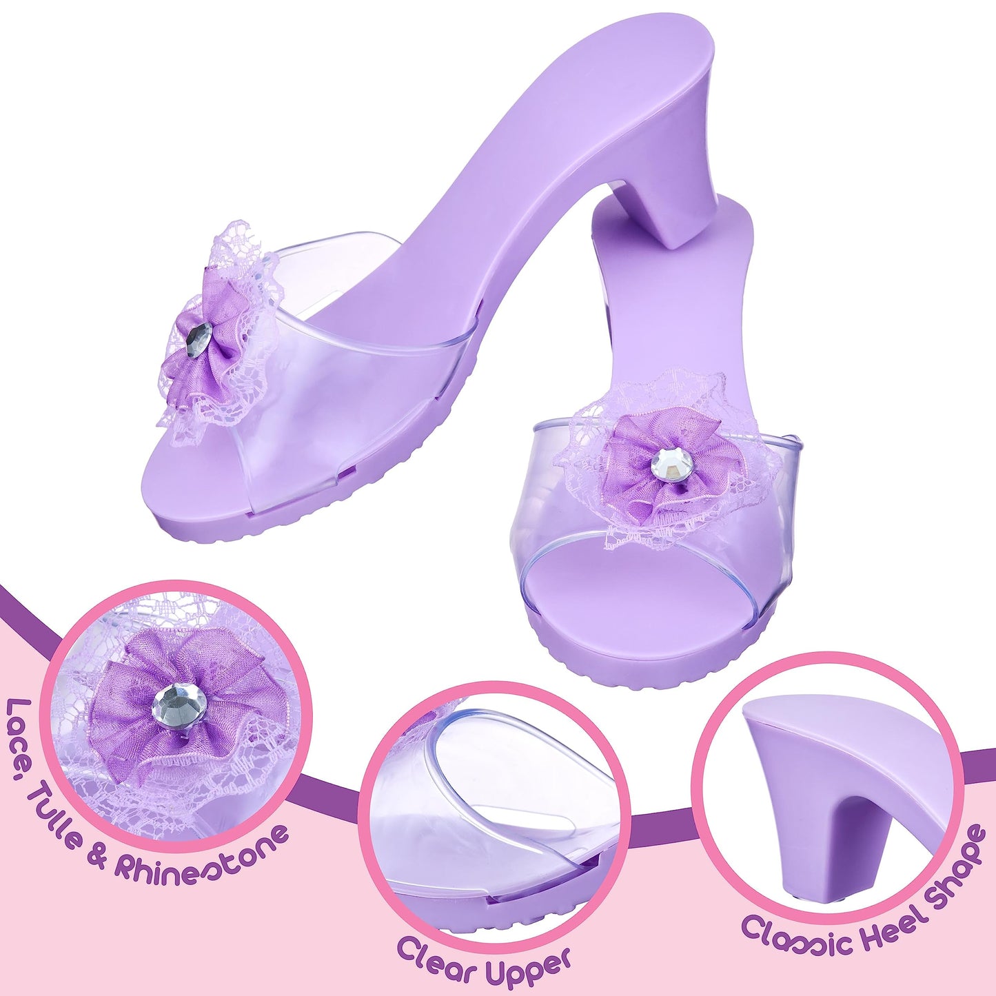 PRINCESS EXPRESSIONS 3-Pack Princess Shoe Set - Toddler Heels, Size 7, Pink, Plastic/Textile, Ideal for Dress Up and Pretend Play