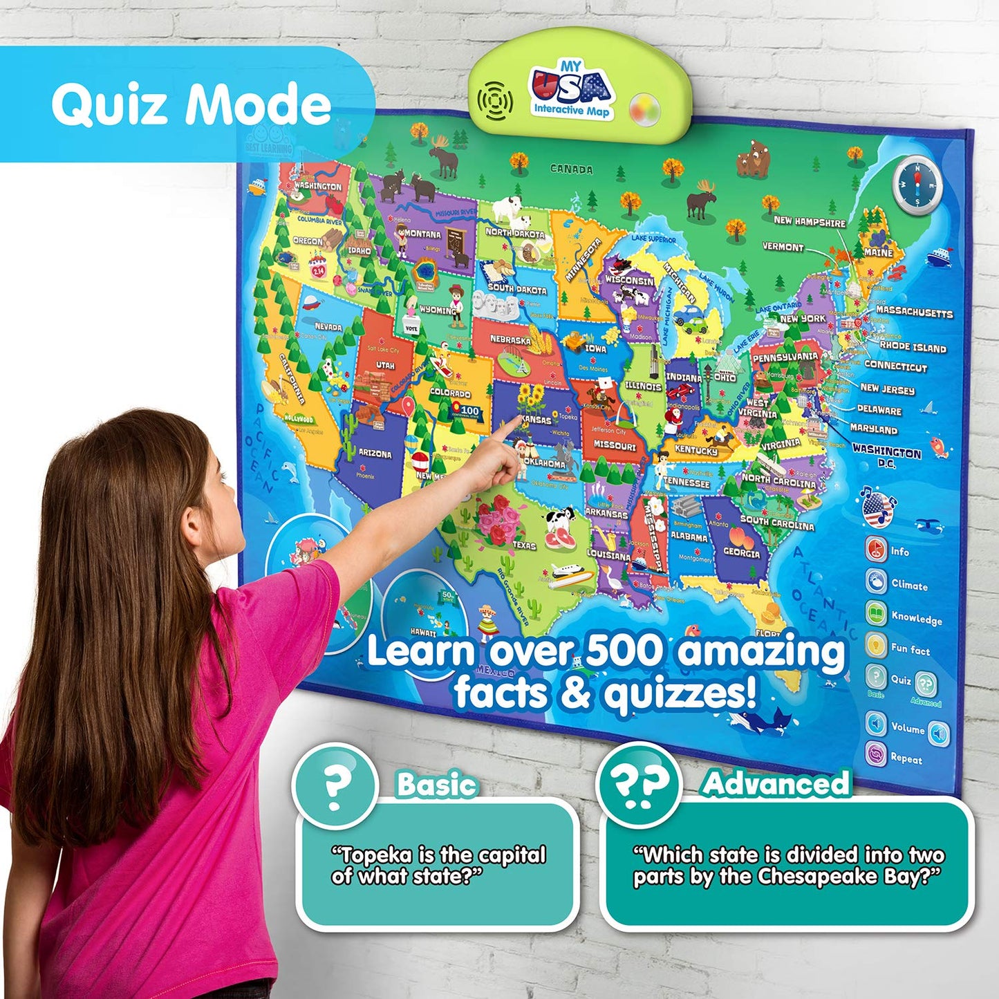 BEST LEARNING i-Poster My USA Map - Interactive Educational Toy for Kids 5-12 Years, Multicolor, Model 4227