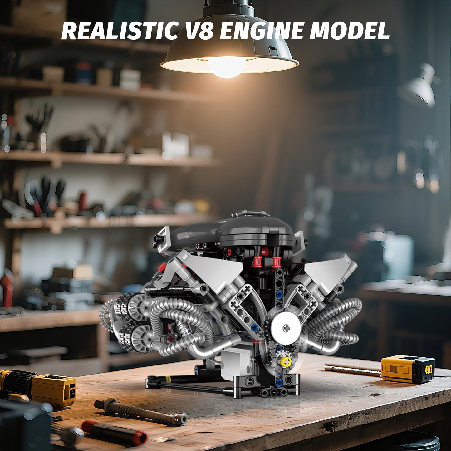 SANGQAOFU V8 Engine Model Kit That Works  Visible Building Blocks Sets with APP Control  Motor & LED Light  Model Car Kits for mature-themeds & Boys Kids 14+ Year Old (689 PCS)