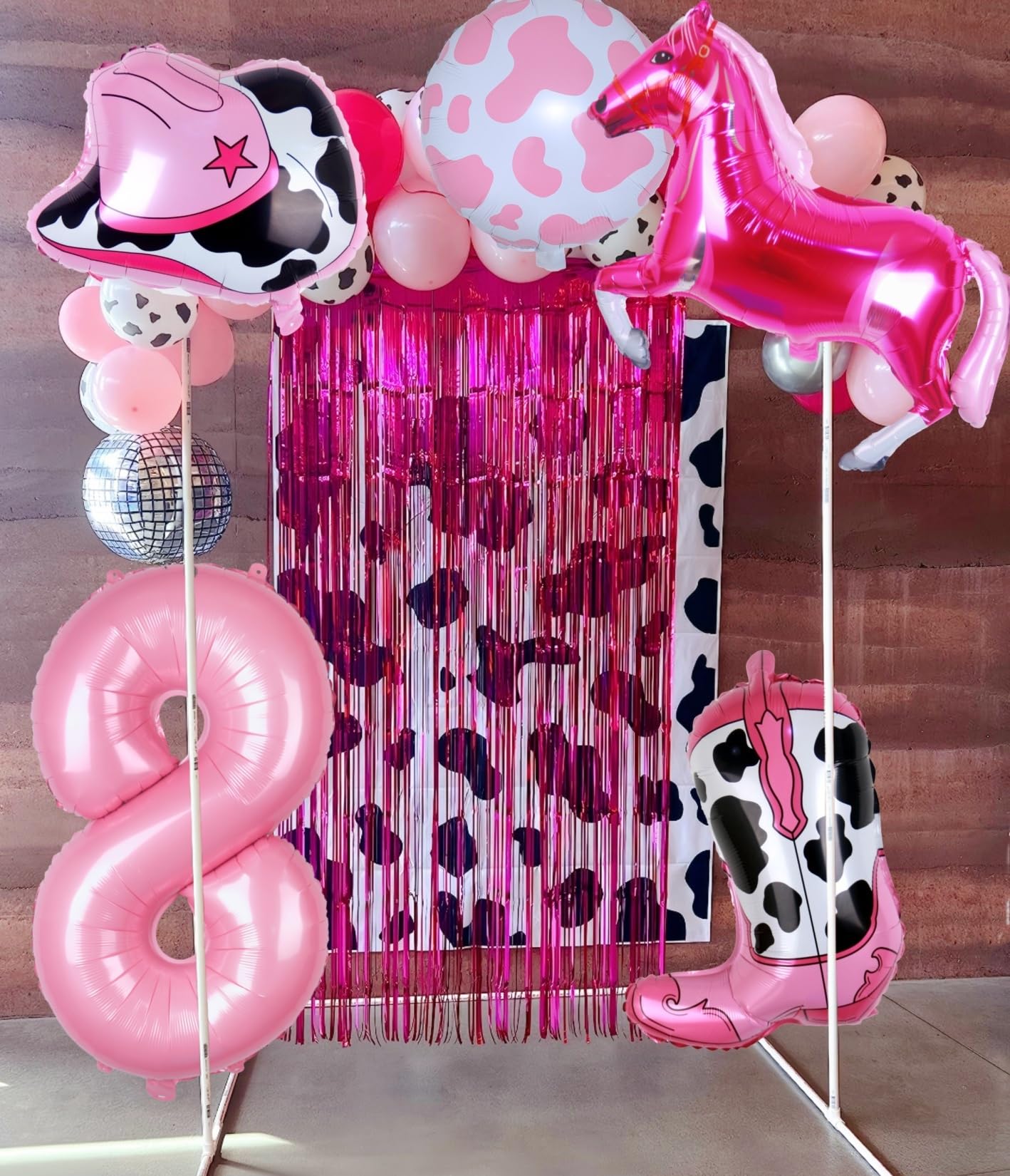 Kwuz Western Cowgirl Balloons Pink 8th Birthday Party Decorations, Retro Horse Cowgirl Hat Boot Balloons Girls Western Theme Rod