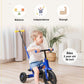 KRIDDO 4-in-1 Kids Tricycle, Adjustable Height, 12" Front Wheel, Carbon Steel, Blue, for 1.5 to 3 Years, Toddler Balance Bike