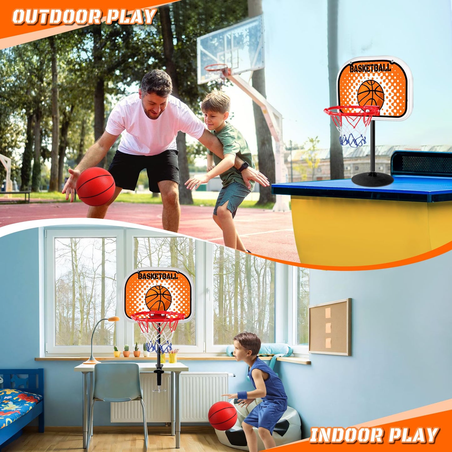 2 in 1 Mini Tabletop Basketball Hoop Indoor Desktop Basketball Hoop Set with Clips and Suction Cup with Two Balls  Portable Mini Hoops for Desk Table Office Bedroom Basketball Toys for Kids and mature-themed