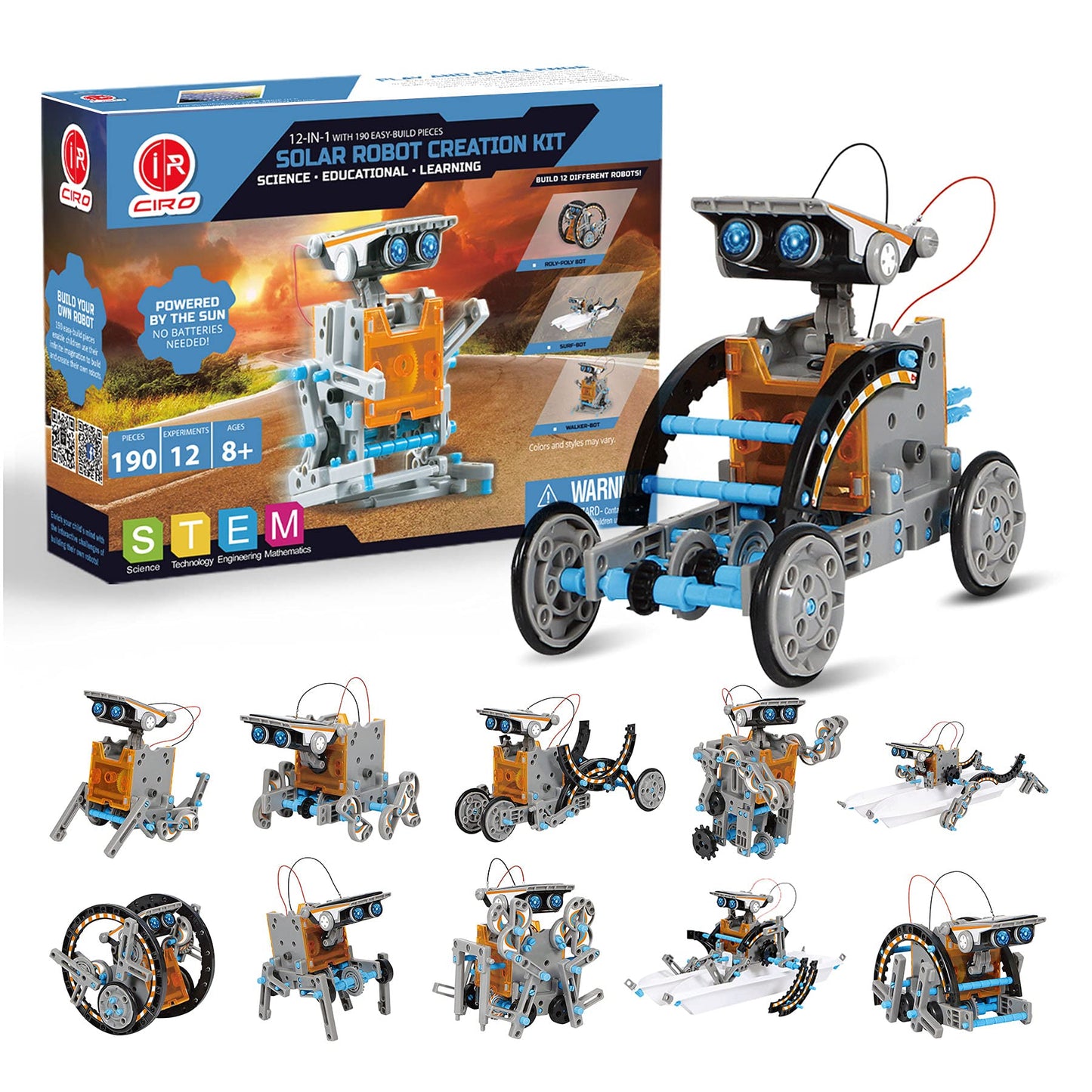 Ciro 12-In-1 Solar Robot Toys, Stem Education Activites Kits For Kids 8-12, 190 Pieces Building Sets