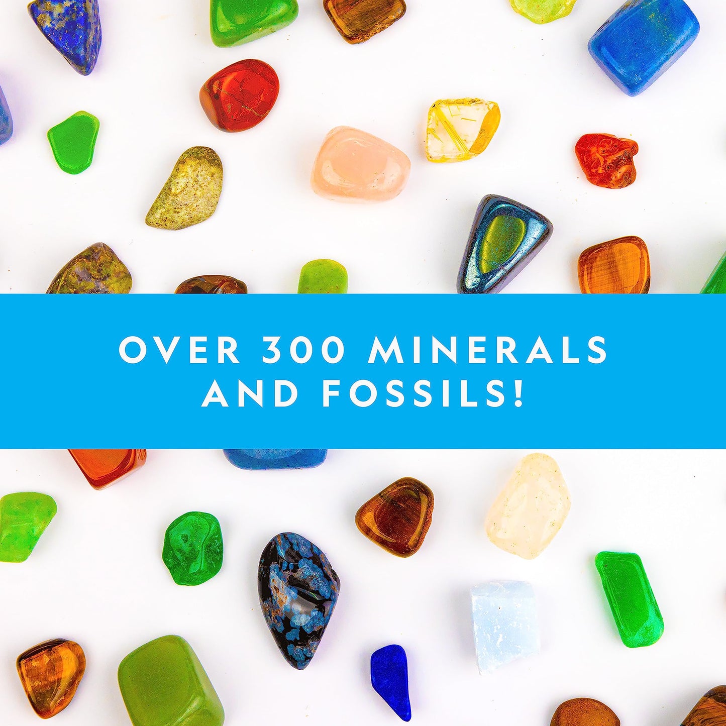 Blue Marble NATIONAL GEOGRAPHIC Rock Collection Box – 300 Piece Gemstones, Crystals, Geodes, Fossils, Science Kit for Kids, Multi Color