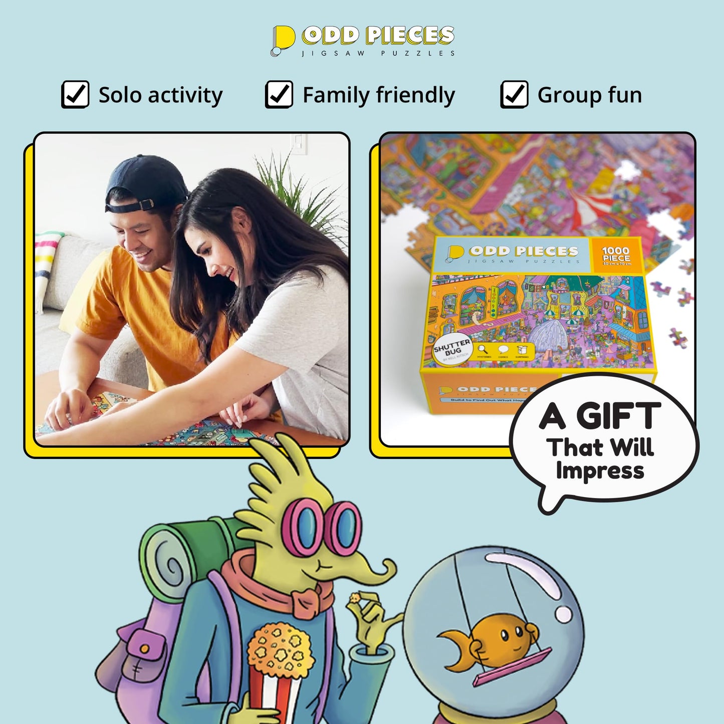 Odd Pieces Mystery Jigsaw Puzzle - Series 2 Shutterbug Mystery Puzzle With Storytelling Comics, Treasure Hunt Clues, Secret Ending-1000 Piece Puzzle For Adults & Kids –Frameable Magic Puzzle Art