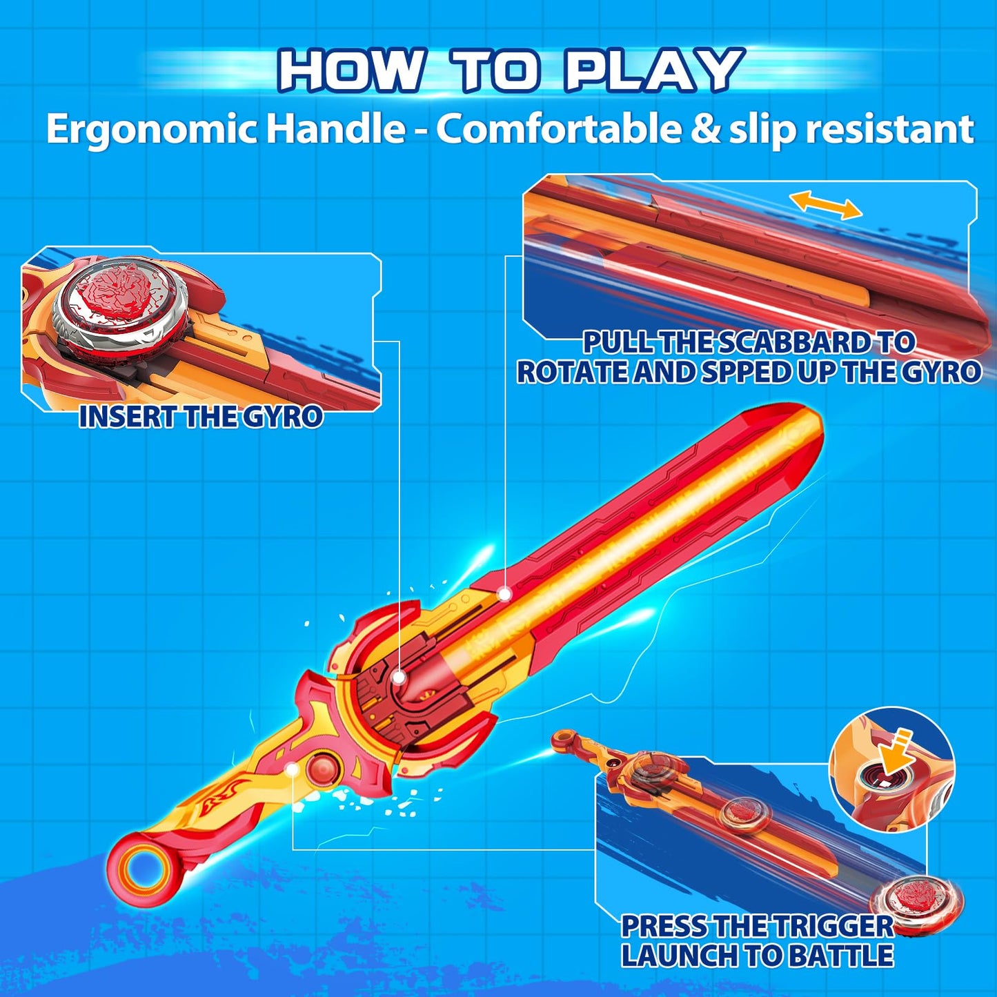 Infinity Nado Battling Toys Battle Set with Spinning Top & Sword Launcher, Flame Red, Model EU654122, for Ages 5-12
