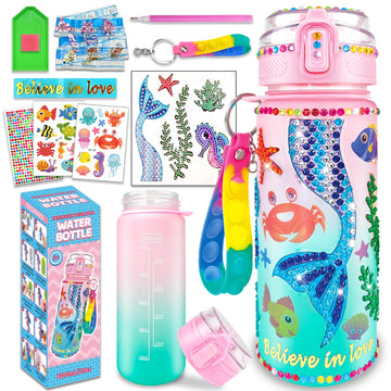 EDsportshouse Decorate Your Own Water Bottle Kits for Girls Age 4-6-8-10,Mermaid Painting Crafts,Fun Arts and Crafts Gifts Toys 