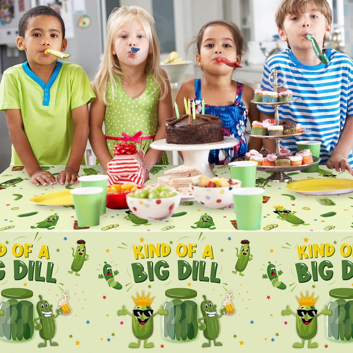 Pickle Party Tablecloths - 3Pcs Kind of a Big Deal Cucumber Birthday Party Table Covers Decorations, Vegetable Themed Rectangula
