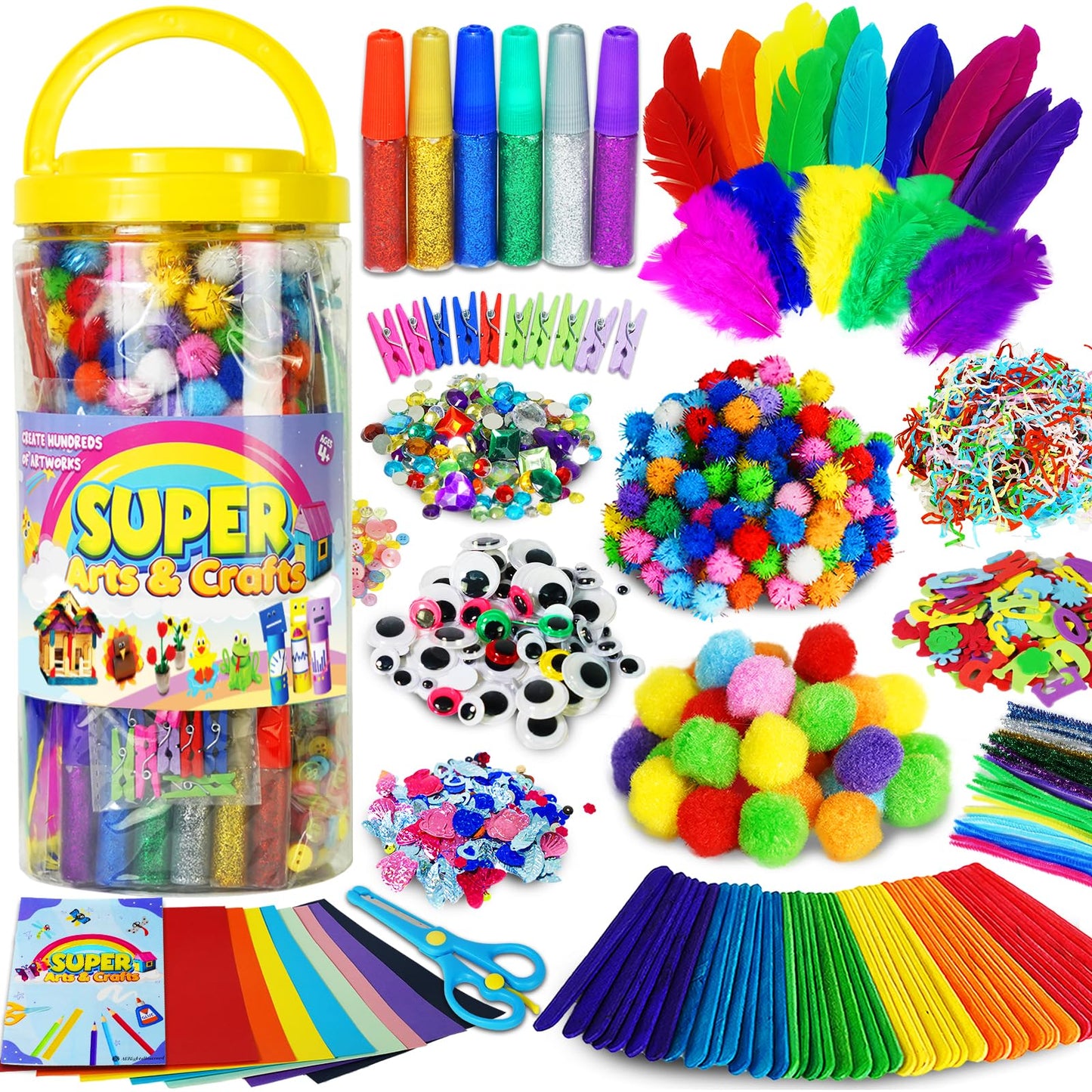 FUNZBO Arts and Crafts School Supplies for Kids -Kindergarten School Supplies Set with Glitter Glue Stick,Glue, Pipe Cleaners Cr