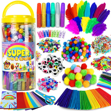 FUNZBO Arts and Crafts School Supplies for Kids -Kindergarten School Supplies Set with Glitter Glue Stick,Glue, Pipe Cleaners Cr