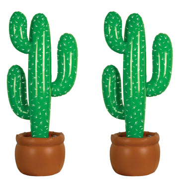 Beistle Pack of 2 Inflatable Cactus Decorations in Green/White/Brown, Wild West Party Decorations, Mexican Cinco de Mayo Party A