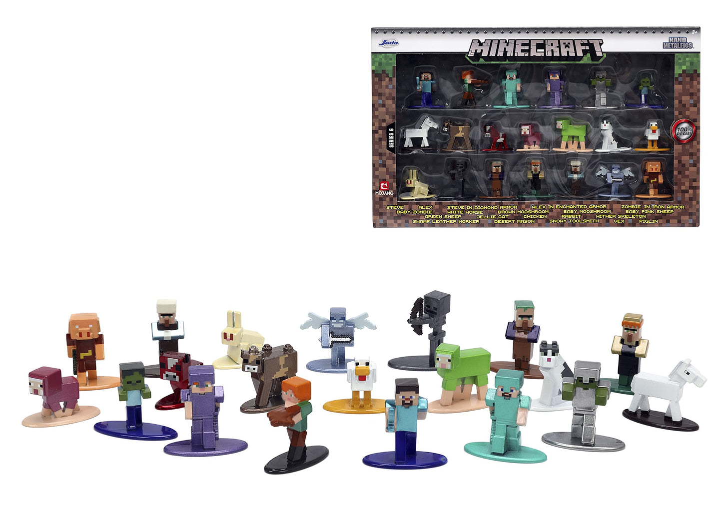 Jada Toys Minecraft 1.65'' Die-Cast Metal Collectible Figurine 20-Pack Wave 6, Toys For Kids And Adults, White