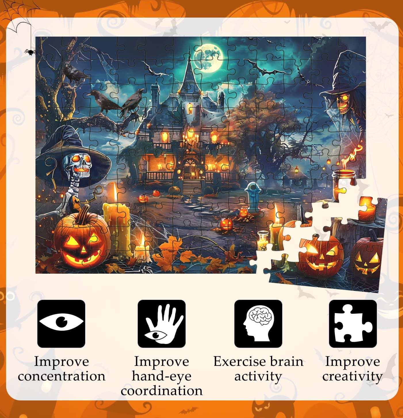 Heipiniuye Halloween Puzzles 120 Pieces Scary Skeleton Puzzle Halloween Jigsaw Puzzle For Kids Adults Halloween Party Decoration