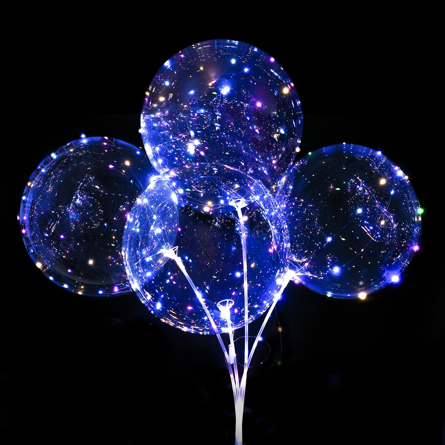 12 Pack Big Light Up Bobo Led Balloons With Sticks - Clear Balloons With Lights, Glow In The Dark, Flicker In The Daylight - Per