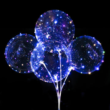 12 Pack Big Light Up Bobo Led Balloons With Sticks - Clear Balloons With Lights, Glow In The Dark, Flicker In The Daylight - Per
