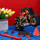 Shappy 3D Red Motorcycle Piñata - Small Race Car Design for Racing Theme Birthday Party with Blindfold, Stick & Confetti
