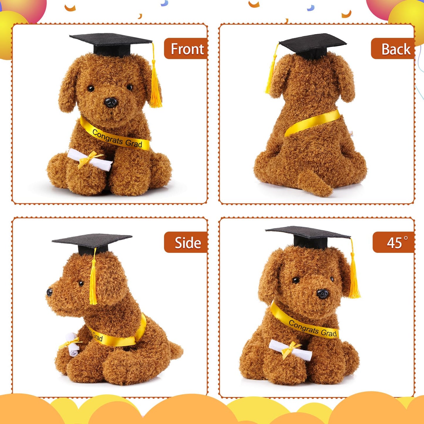 Chalyna 10 Inch Graduation Season Dog Plush Stuffed Animal Puppy With Graduation Hat, Diploma And Sash, Graduation Gift For Frie