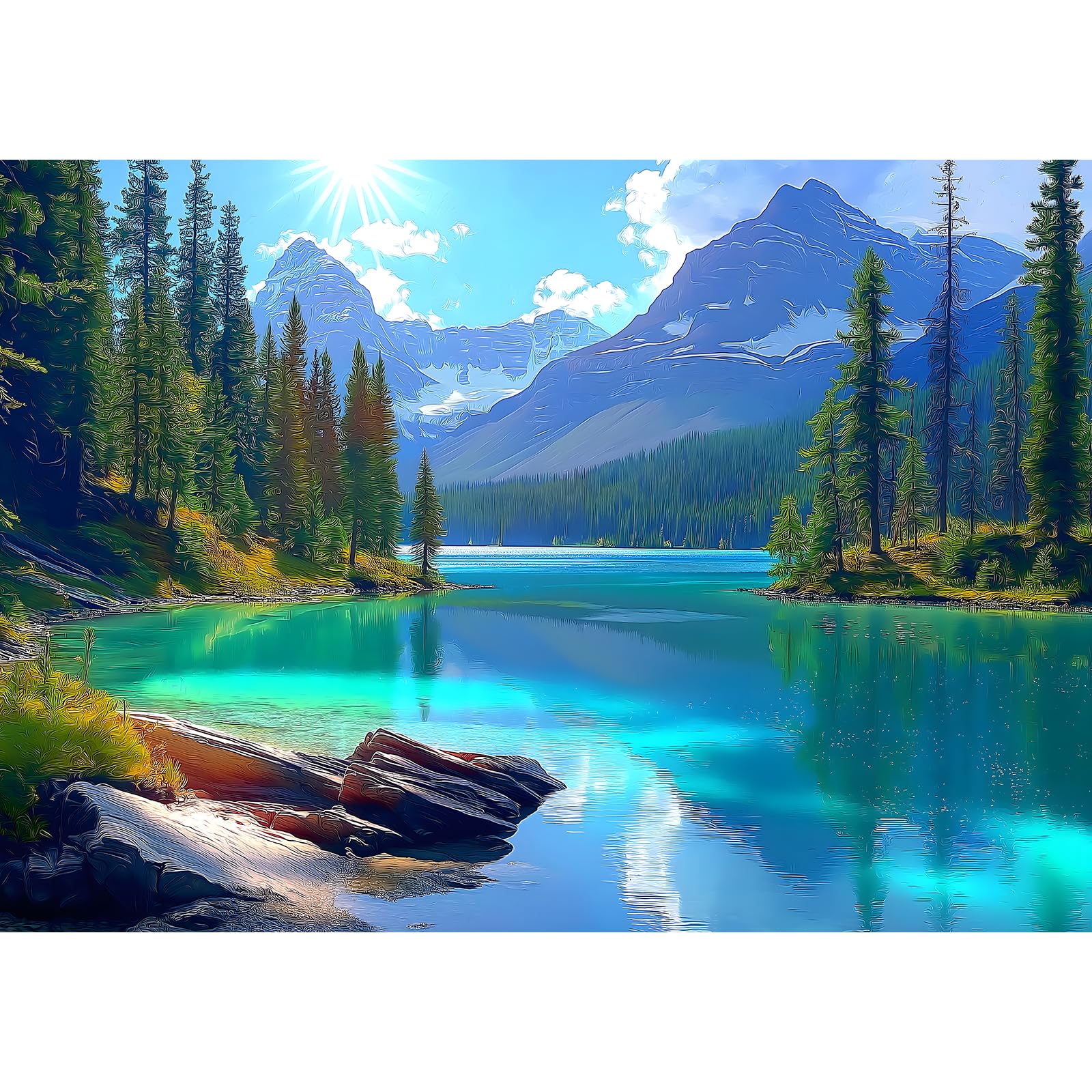 Blueforest - Turquoise Lake Landscape - 500 Piece Jigsaw Puzzle for mature-themeds Challenging Puzzle Picture Perfect for Game Nights  Kids  Teens  mature-themed  Family - Finished Puzzle Size is 21 x 15 inch