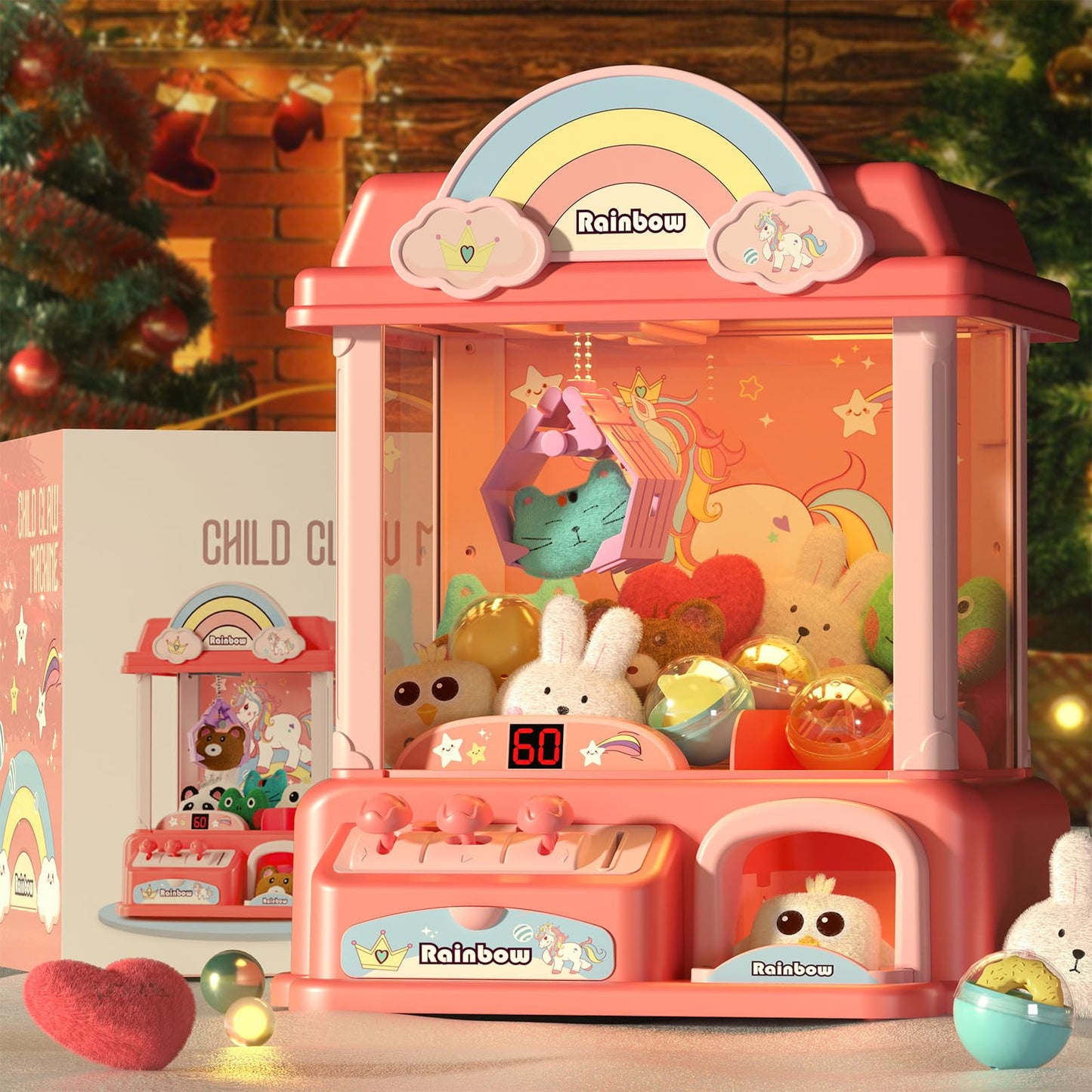 DOLIVE Pink Claw Machine for Kids, Unicorn Arcade Game with Music, Mini Vending Machine for Ages 4-10, 10.8 x 9.44 x 12.59