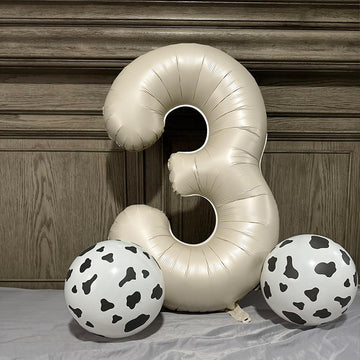Paticool 40 Inch Beige Number Balloon 3, Large Cream Number Foil Mylar Balloons For Birthday Party Celebration Decorations Suppl