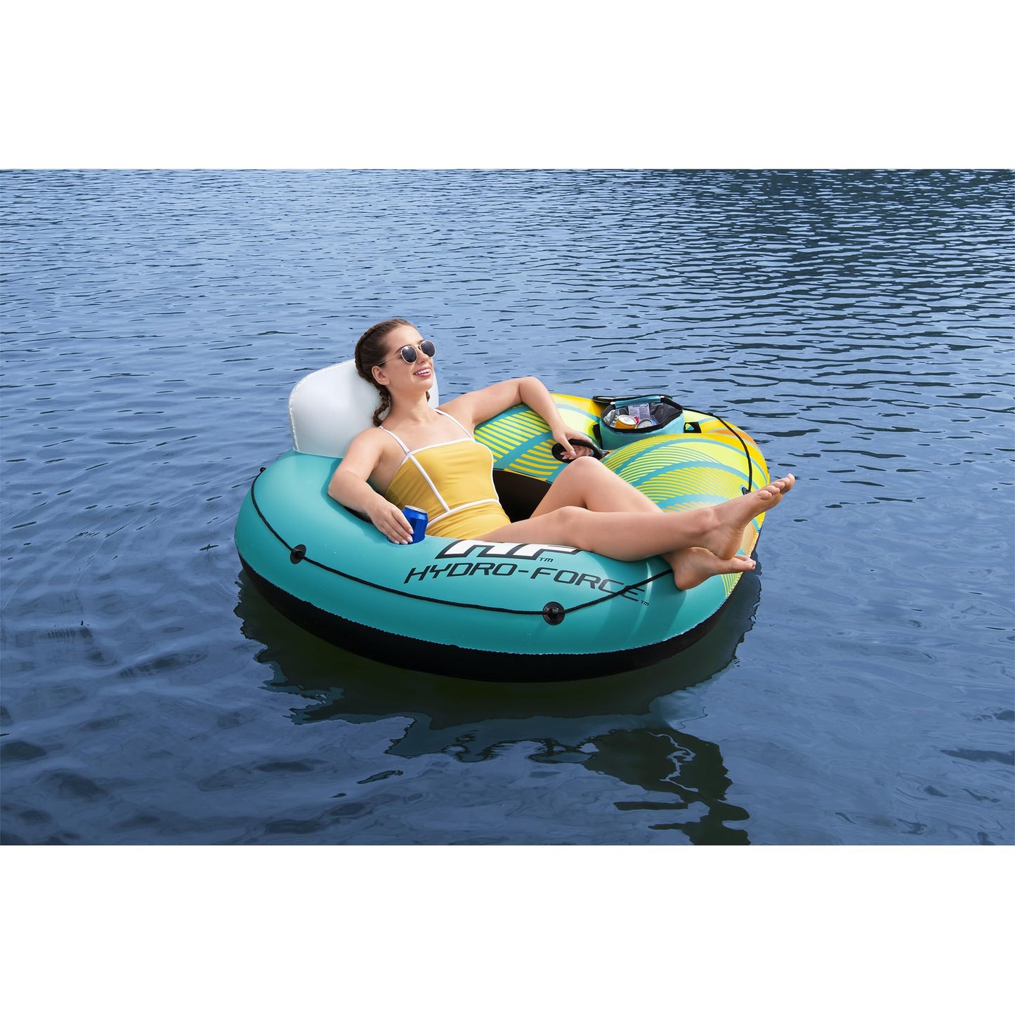 Hydro-Force 66.5 X 54 Inflatable Tube Swim Ring With Built-In Cooler & Cup Holder