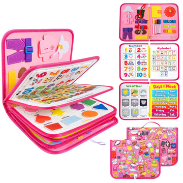 12-page Busy Board Montessori Toddler Toys for 1 2 3 4 Years Old, Busy Book for Toddlers 1-3 Girl Birthday Gift, 24 in 1 Activit