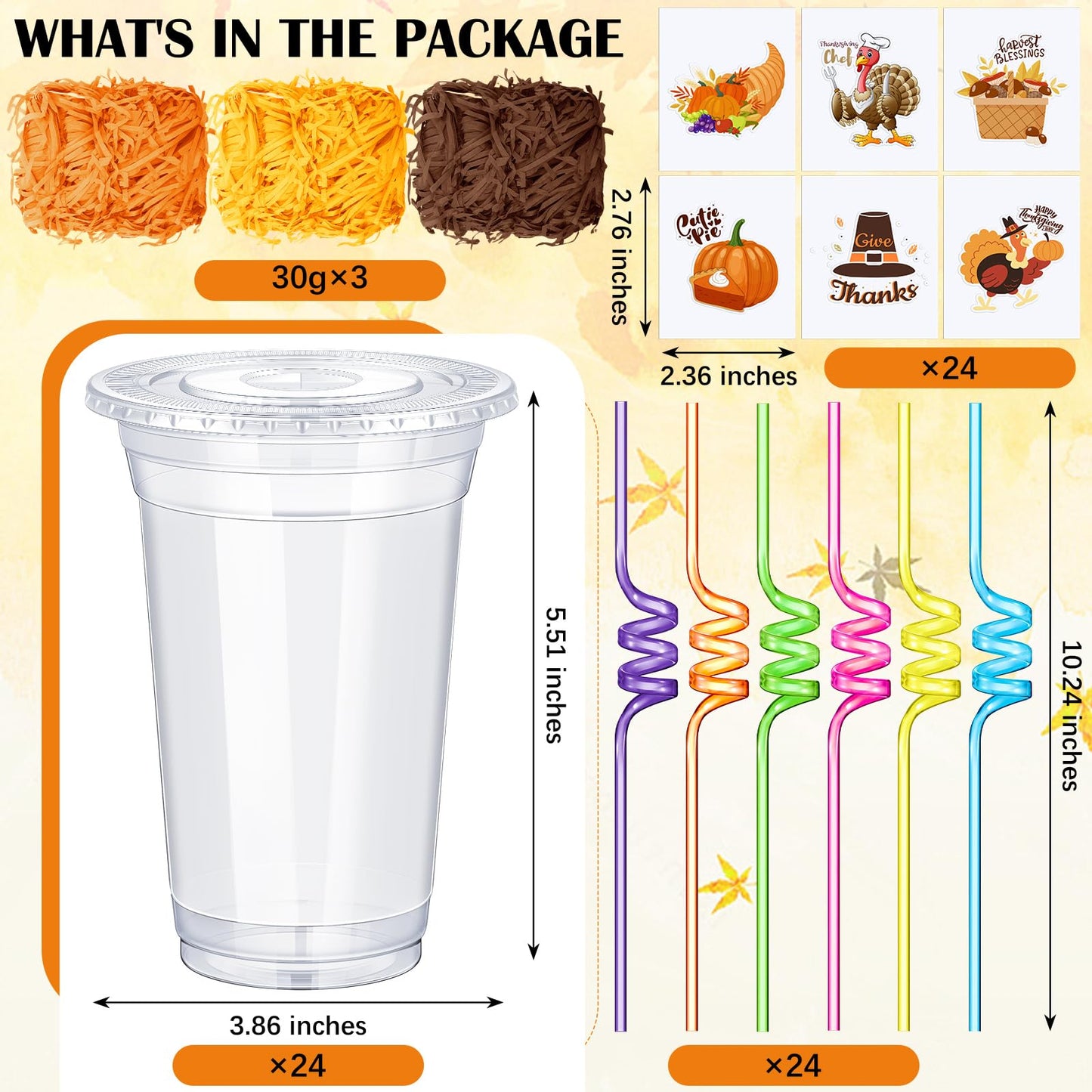 Qinyoung 24 Set Creative Fall Thanksgiving Classroom Gifts for Student Kid Thanksgiving Fall Gift Cups for Candy Treats Snack To