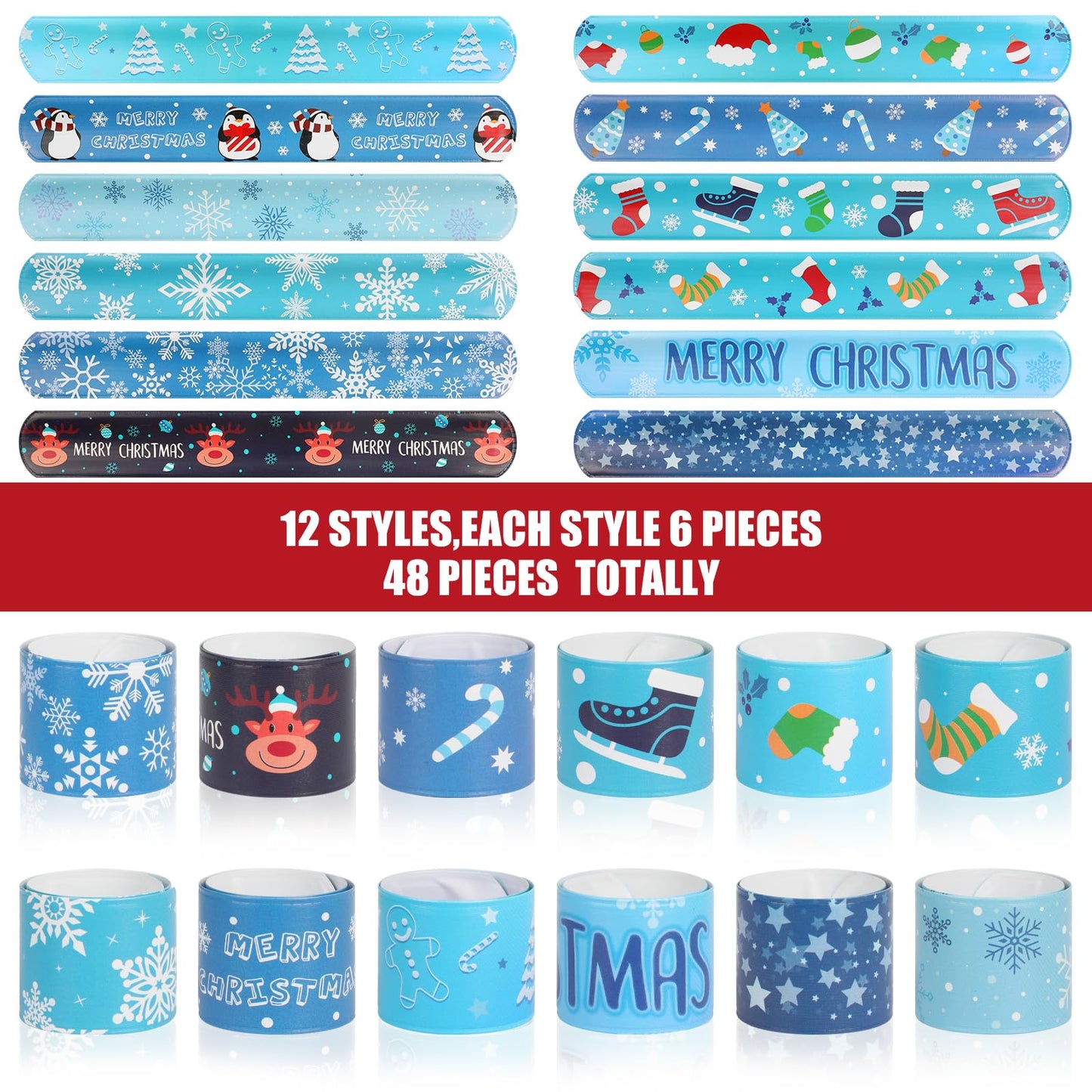 Ccinee 48Pcs Christmas Slap Bracelets